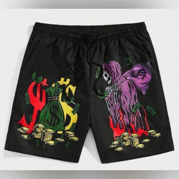 Street Life Skeleton Graphic Drawstring Shorts - Size 36 - Picture 1 of 5